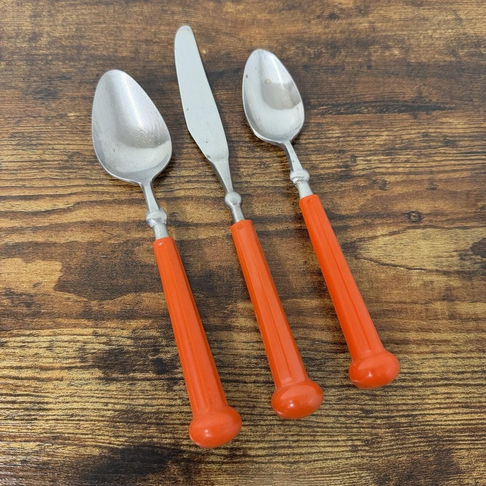 Oxford Hall Fashion Wear Orange 3pcs Stainless Steel Flatware Japan Spoons